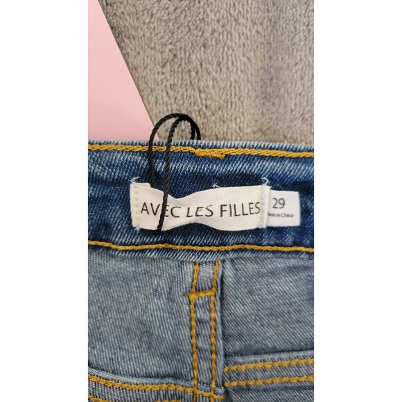 Women's Avec Les Filles Black High Rise Distressed Cropped Straight Leg Jeans - Picture 3 of 4